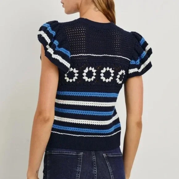 NWT Rails Penelope Crochet Top Sweater Blue Navy  
Striped Size S Flutter Sleeve - Picture 5 of 13